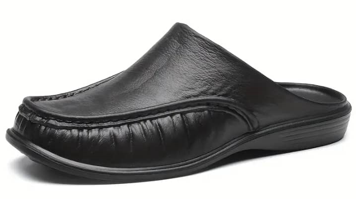 Black half-cut stylish shoe.