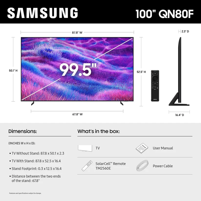 Samsung 100 Inch Neo QLED QA100QN80F 4K Mini LED Smart TV (2025 Model)