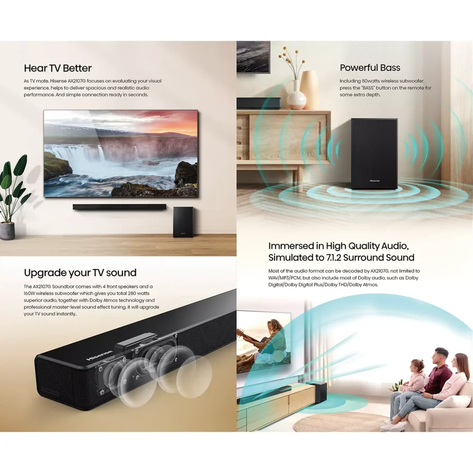 Hisense Soundbar with Subwoofer 160W 2.1CH (AX2107G)