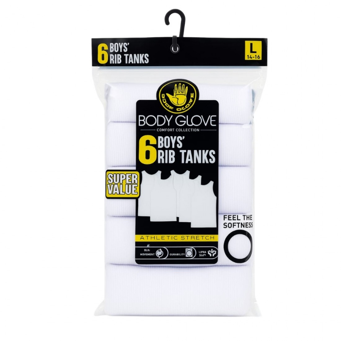 Body Glove Boys’ 6-Pack Rib Singlet Tanks