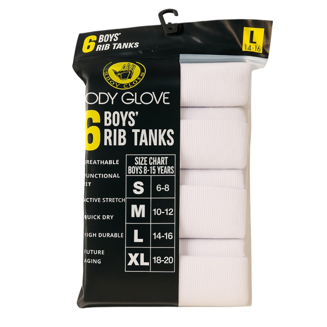 Body Glove Boys’ 6-Pack Rib Singlet Tanks