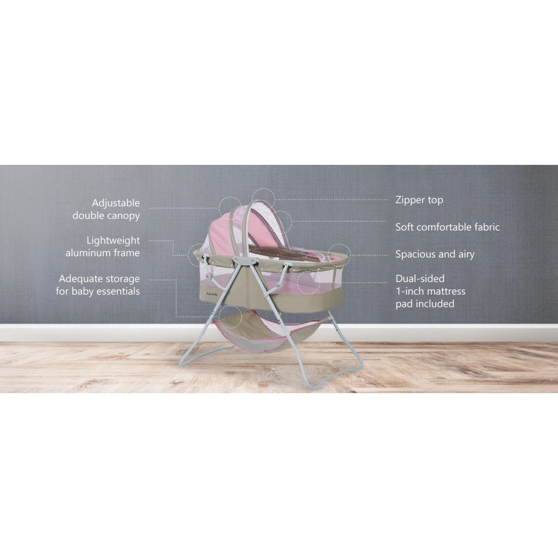 Dream On Me Karley Lightweight Portable Baby Bassinet – Blue Grey