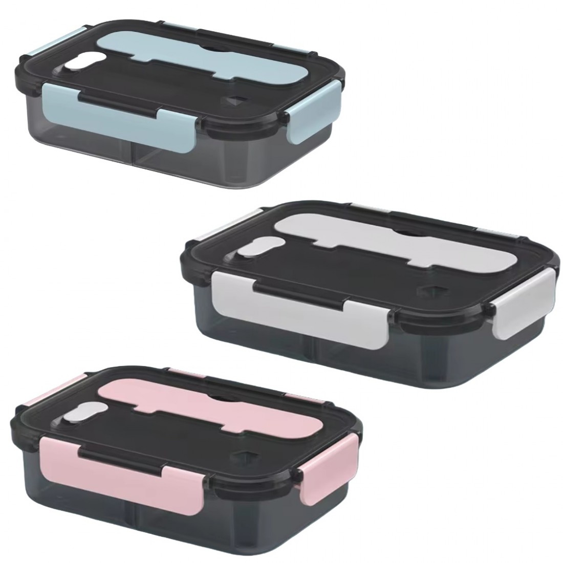 Plastic Microwave-Safe Bento Box with Spoon & Fork – 1100mL 2-Grid