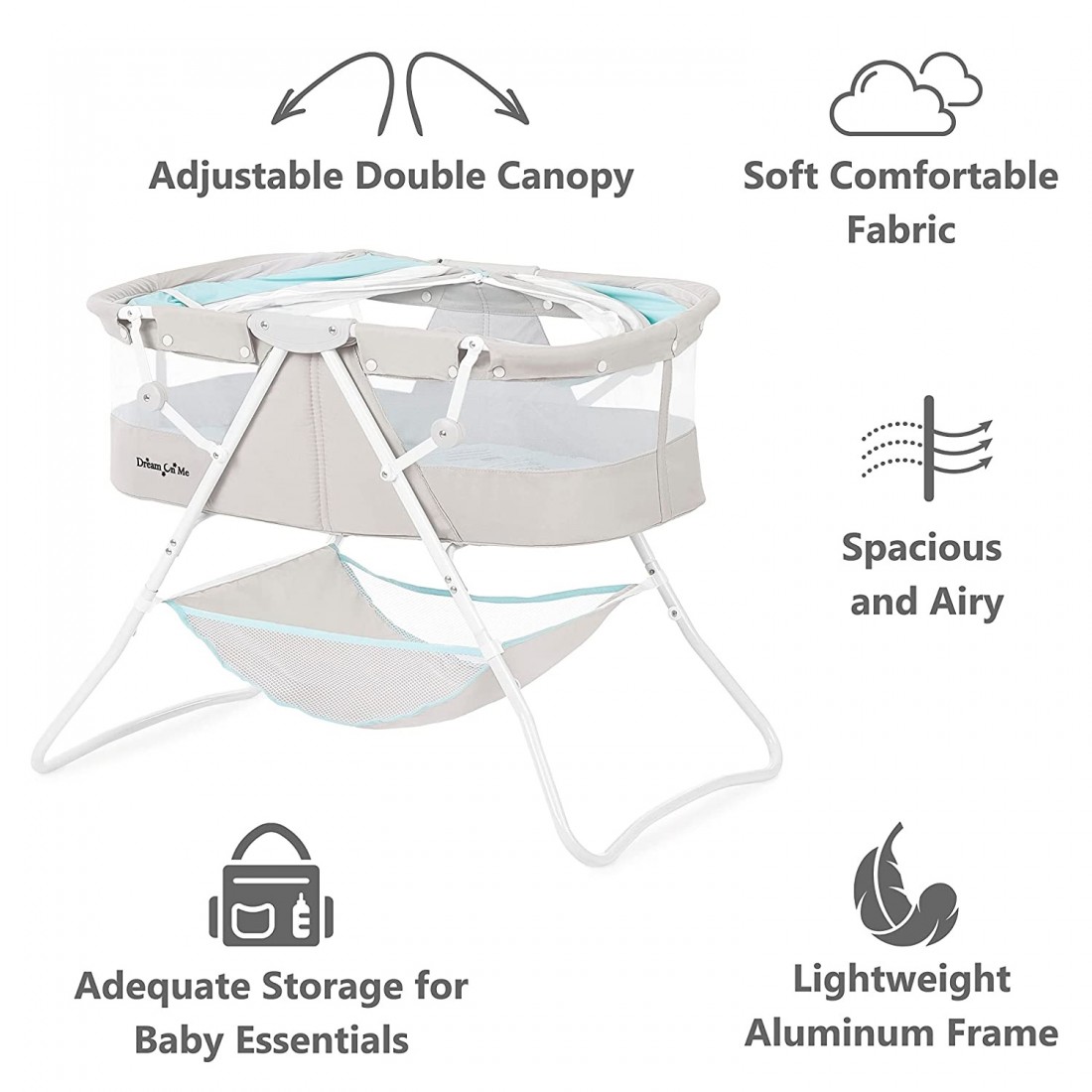 Dream On Me Karley Lightweight Portable Baby Bassinet – Blue Grey