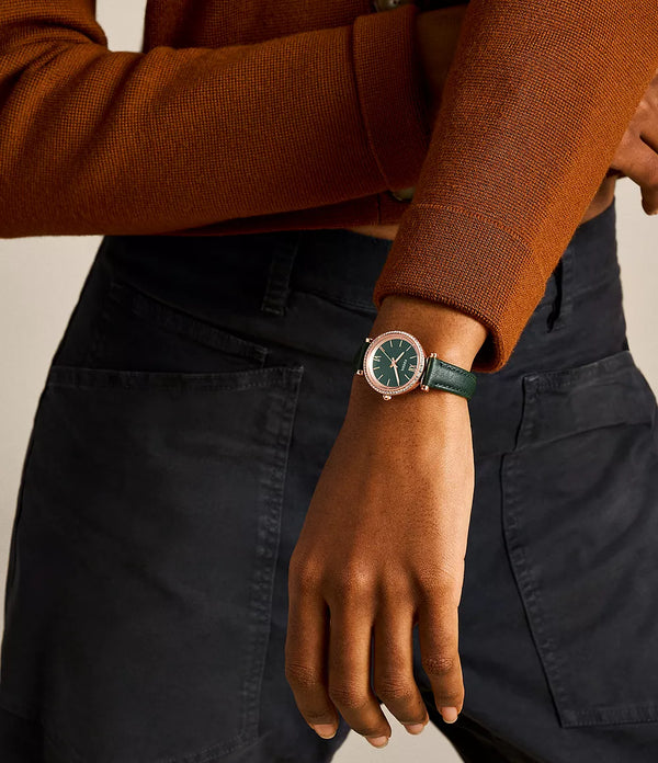 Fossil  Carlie Three-Hand Green LiteHide™ Leather Watch