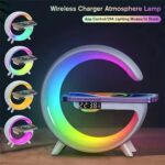 Portable Bluetooth Speaker, Wireless Charging, RGB Light, Alarm Clock, Clock