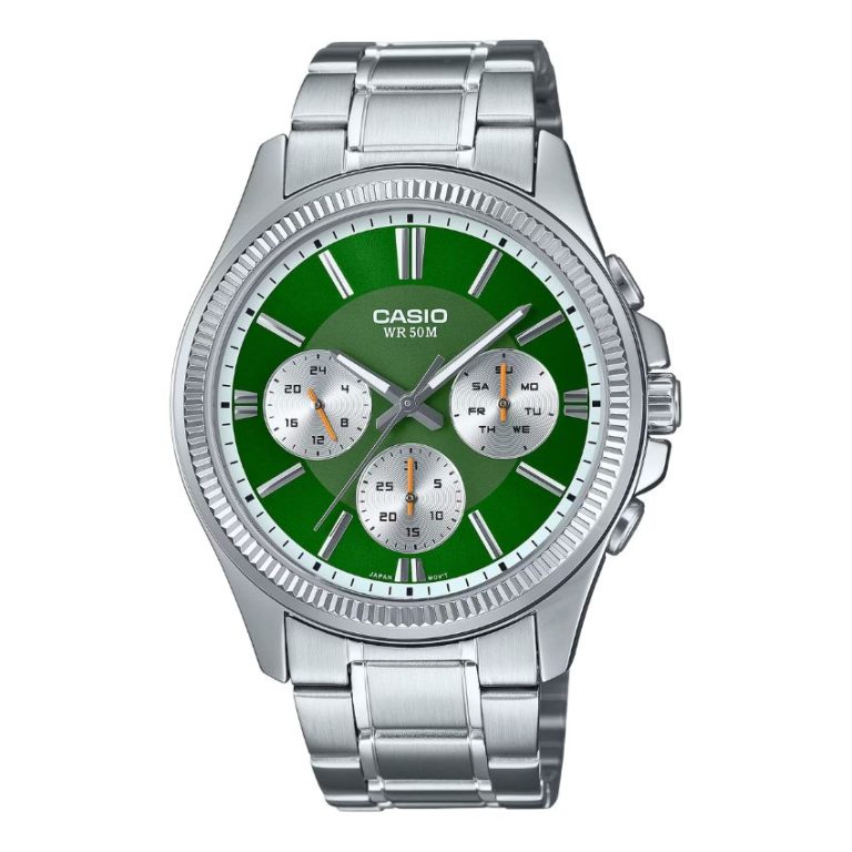 Casio MTP‑1375D‑3AVDF Men’s Enticer Green Dial Stainless Steal Watch