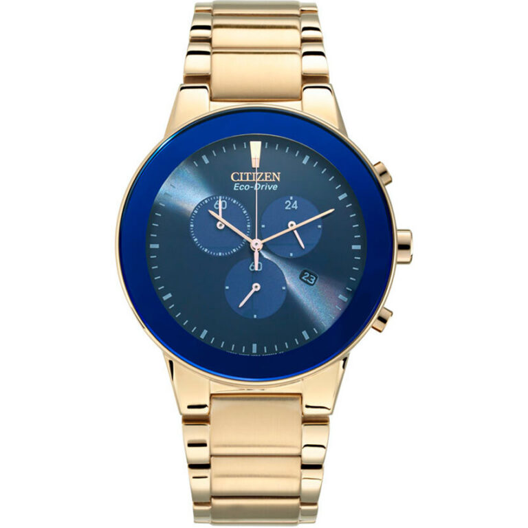 Citizen AT2243-87L Men’s Eco-Drive Blue Bezel Rose Gold Bracelet Watch