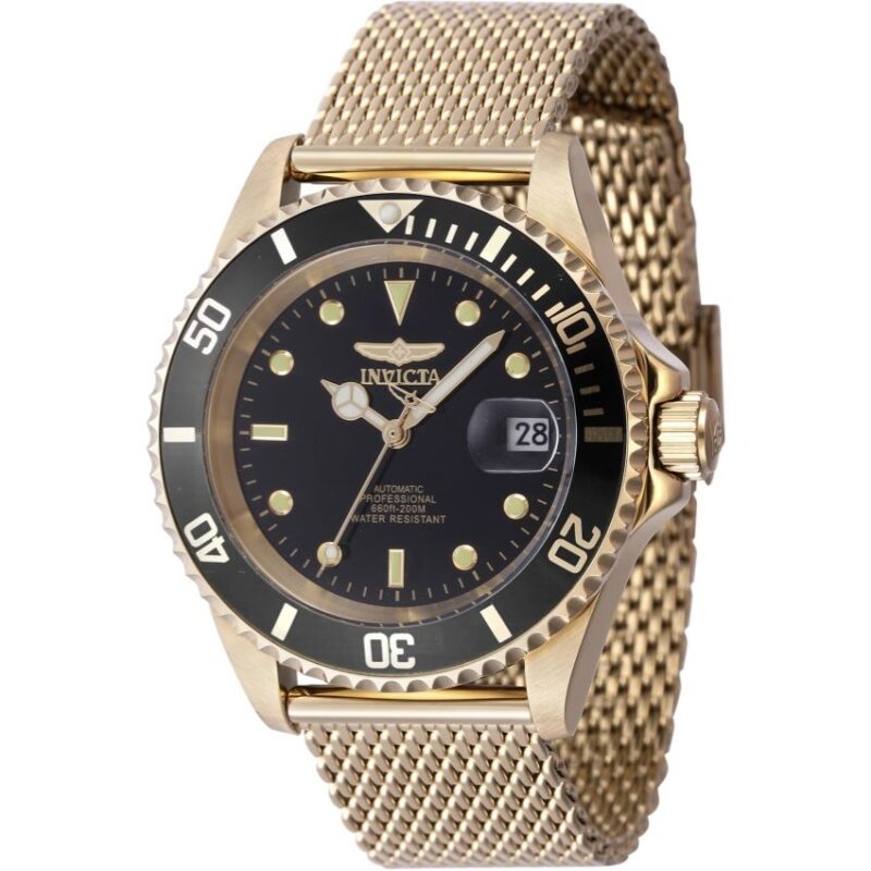Invicta 47722 Men’s Pro Diver Automatic Black Dial Gold Mesh Watch
