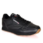Reebok Classic Leather Black Gum Sole Casual Mens Sneakers