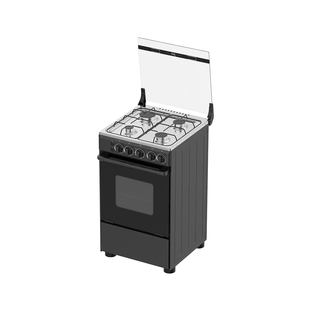 Gas Cooker With Black Body, Glass Lid And Black Cooktop – 5055-3G007-B