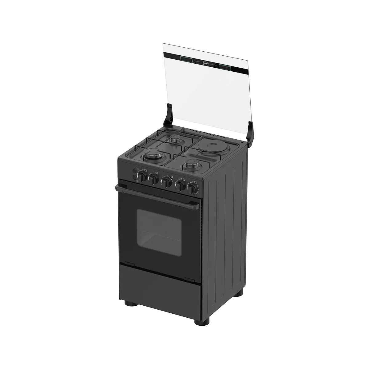 Gas Cooker With Black Body, Glass Lid And Black Cooktop – 5055-3G007-B