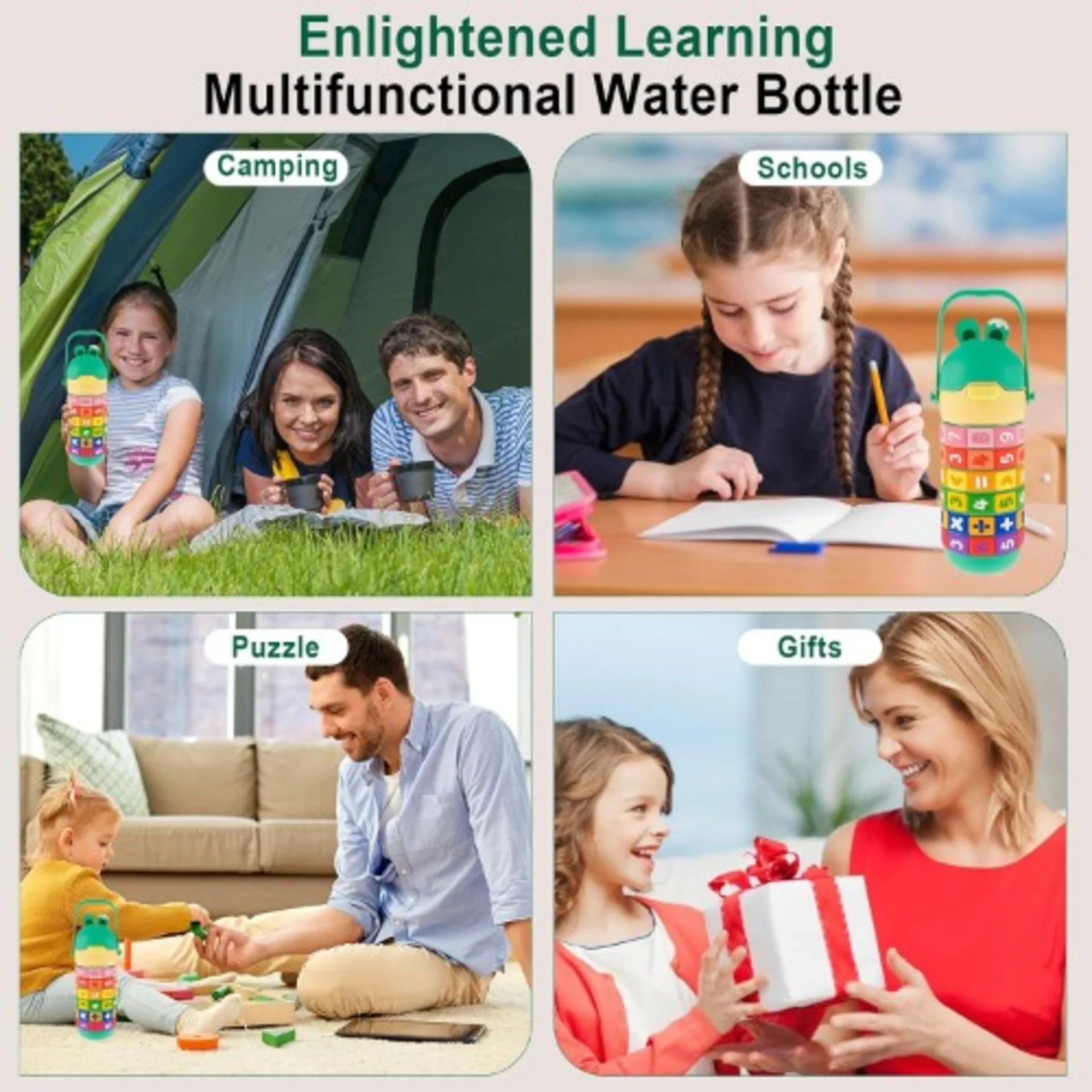 Spin Fun Insulated Mathematics Vacuum Kids Water Bottle -green