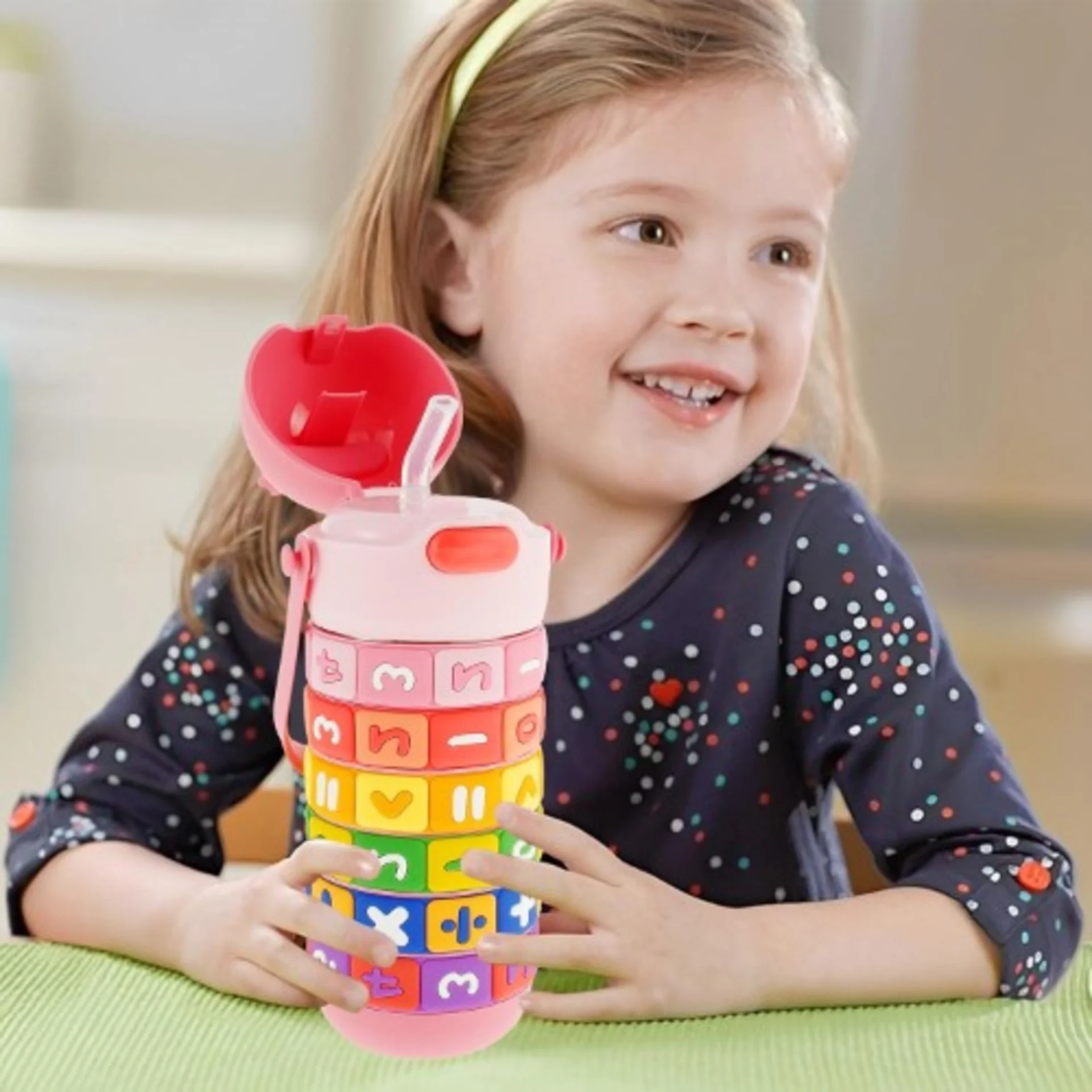 Spin Fun Insulated Mathematics Vacuum Kids Water Bottle -pink