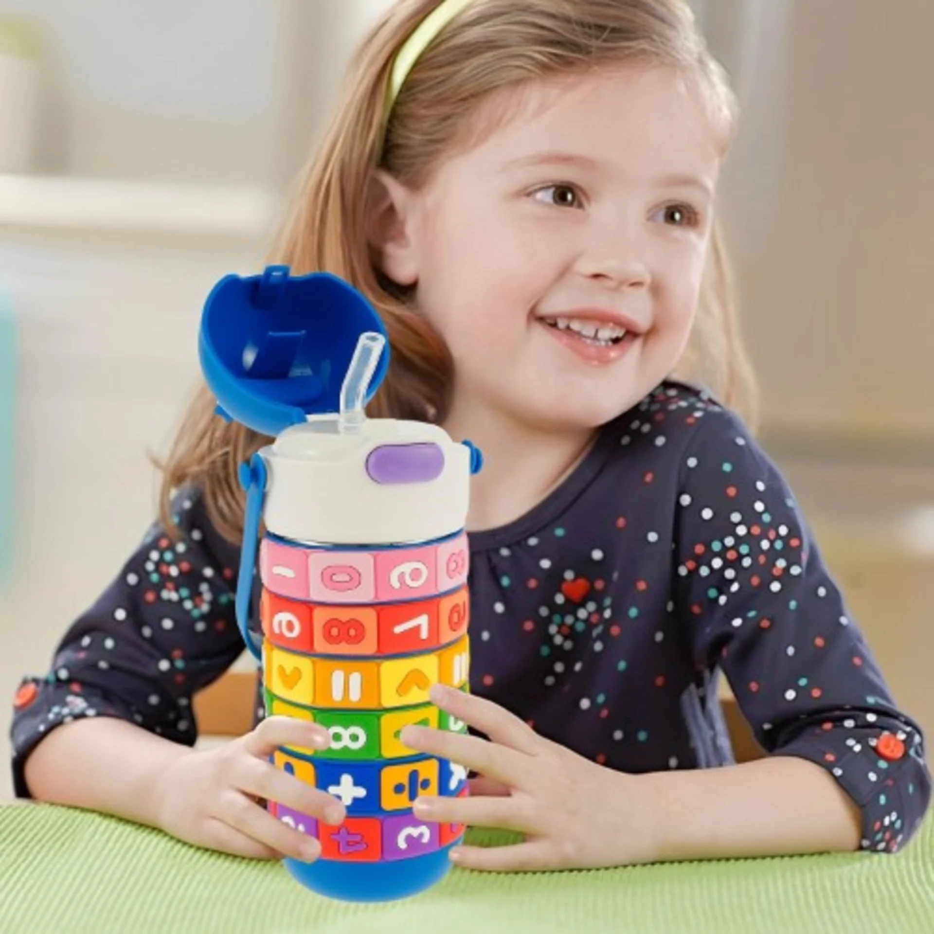 Spin Fun Insulated Mathematics Vacuum Kids Water Bottle -blue