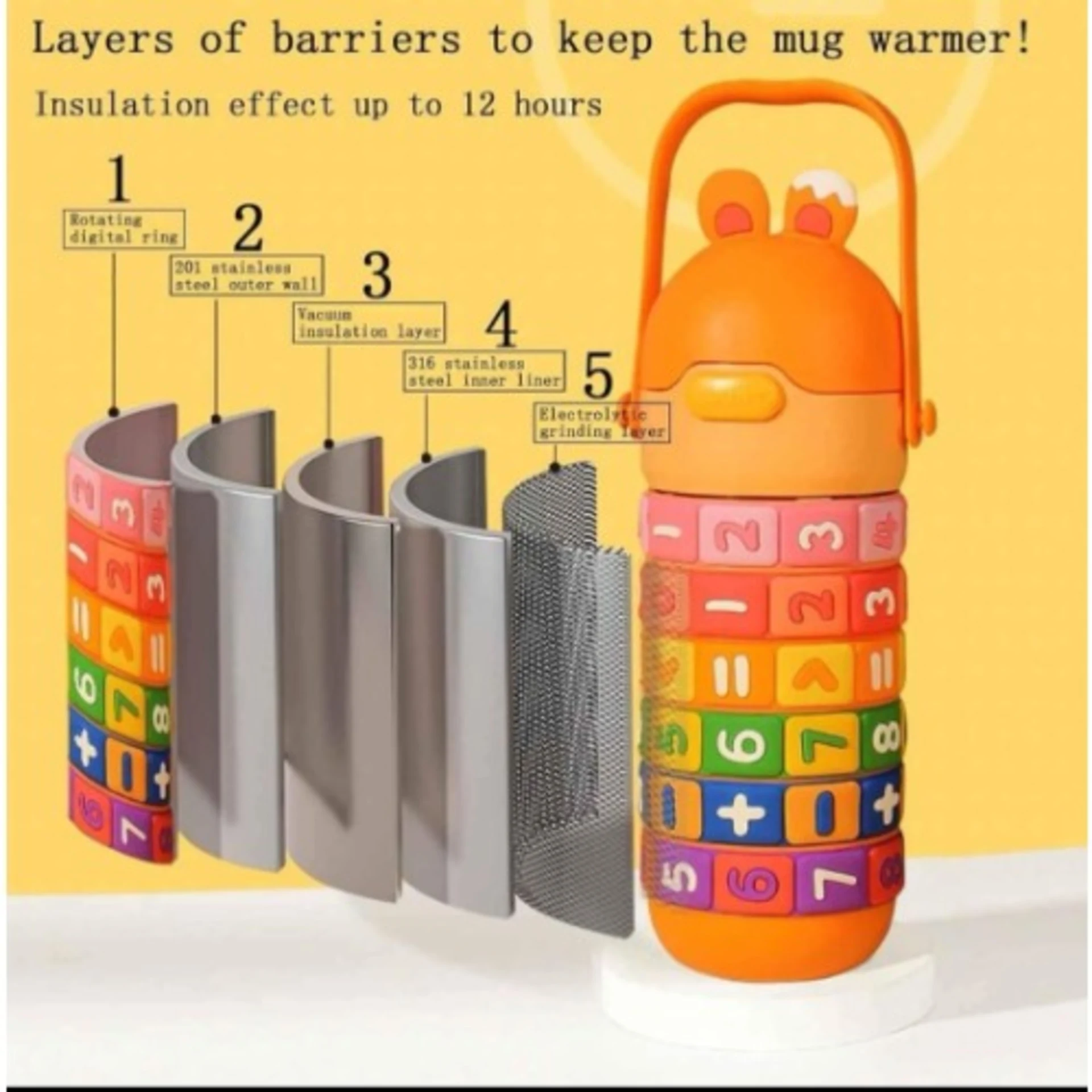 Spin Fun Insulated Mathematics Vacuum Kids Water Bottle -orange Colour