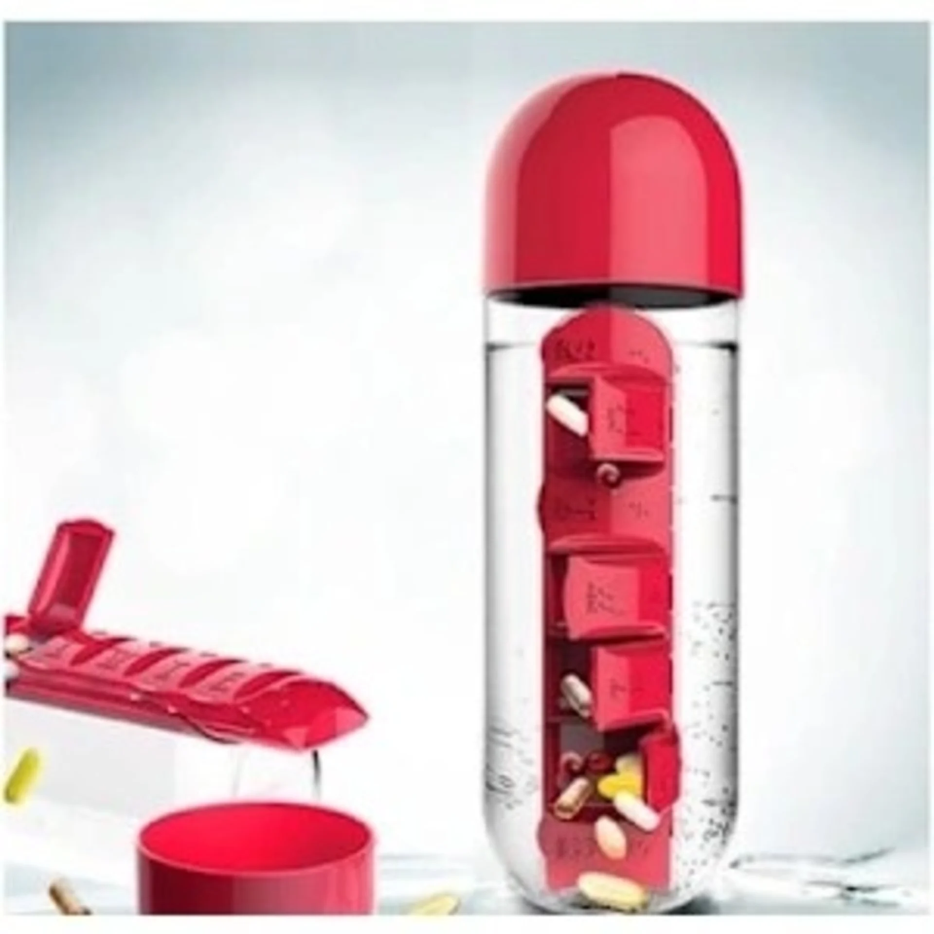 Water Bottle With Built-in 7-day Pill Organizer- 600ml