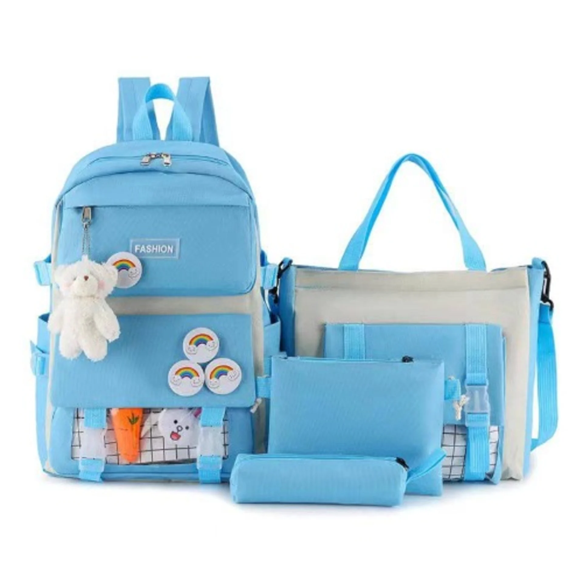 Canvas Backpack Set For Girls – Blue- 4pcs