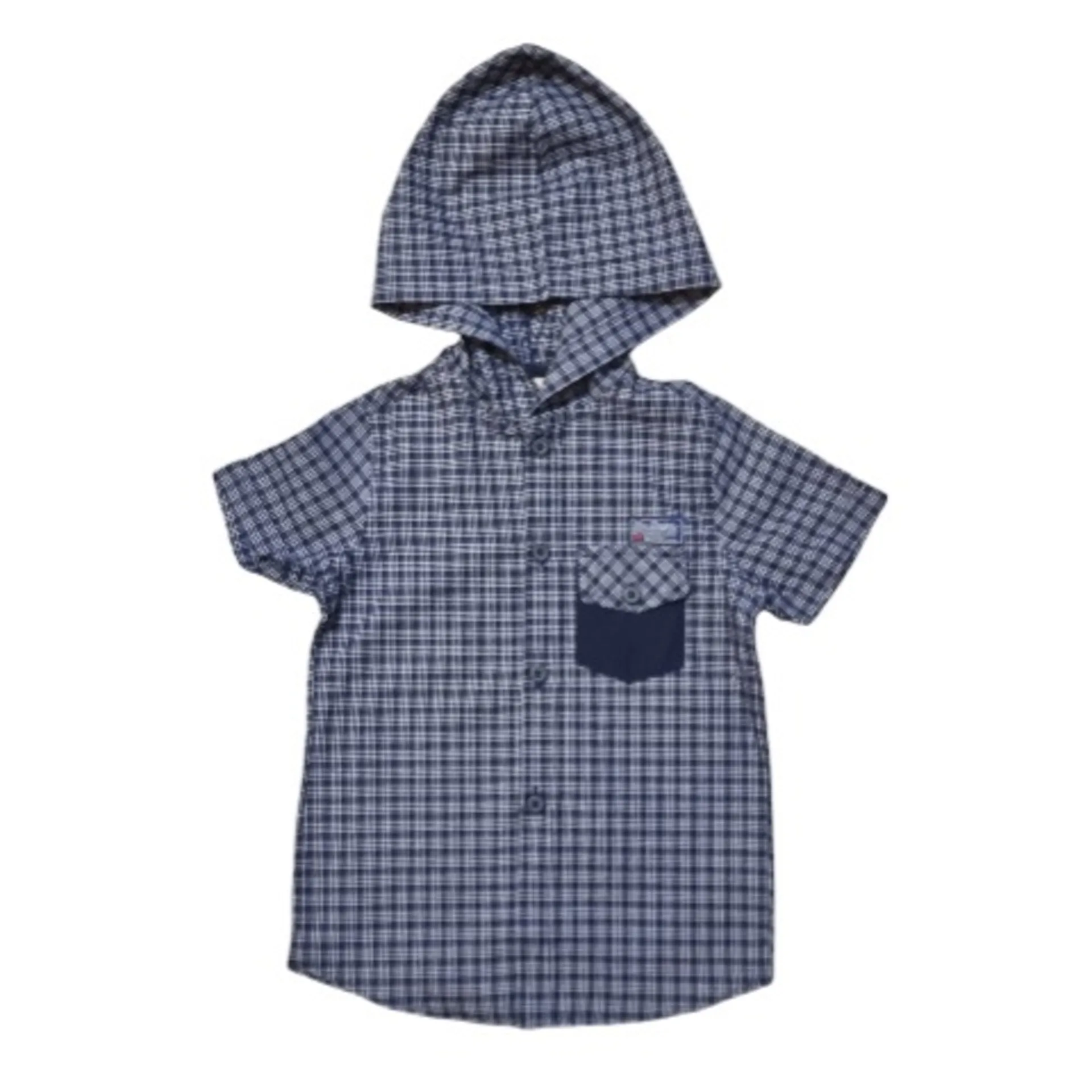 Boys’ Short Sleeve Hoodie Shirt – Blue Stripe