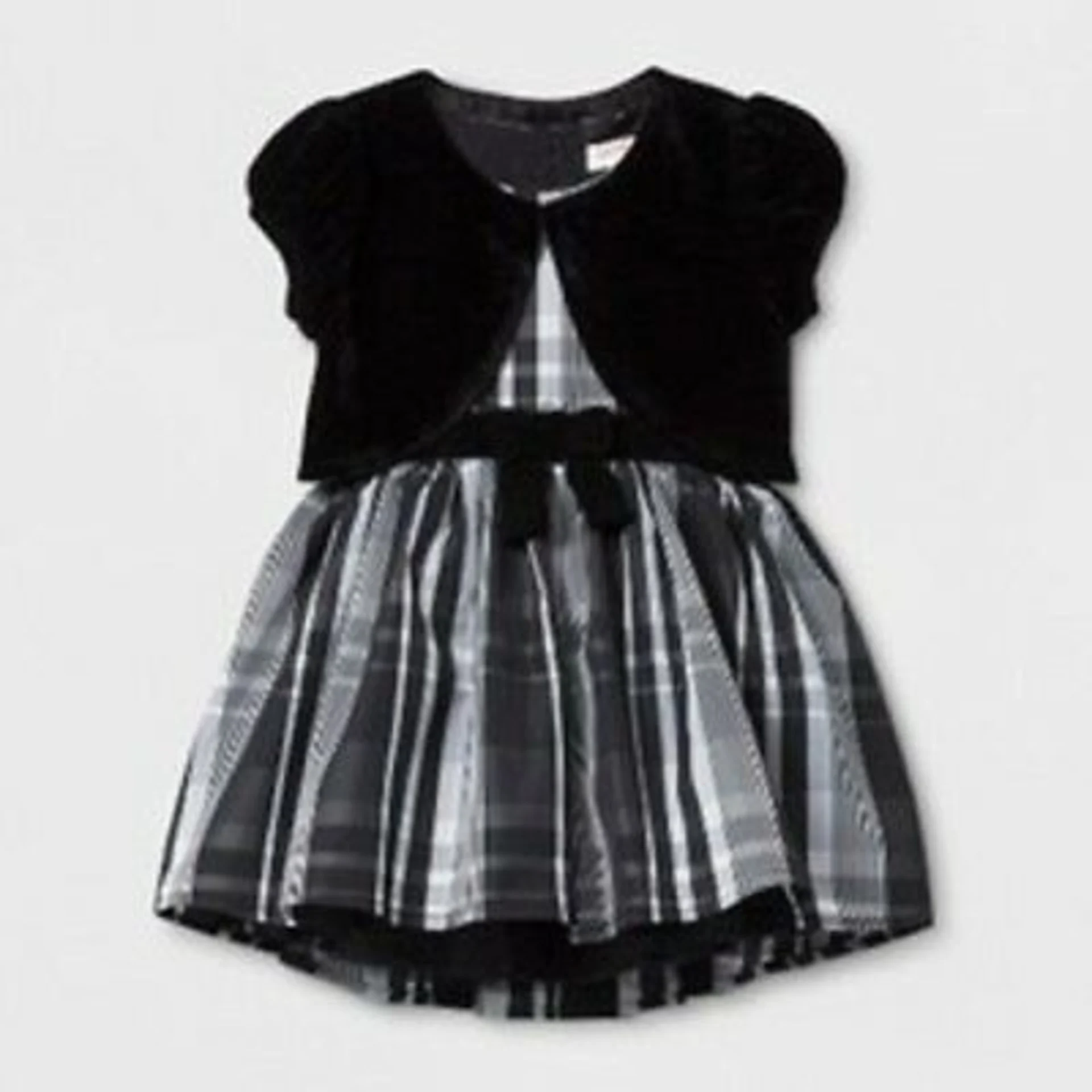 Cat & Jack Girls’ A Line Dress Black & White Plaid W/ Velour Shrug