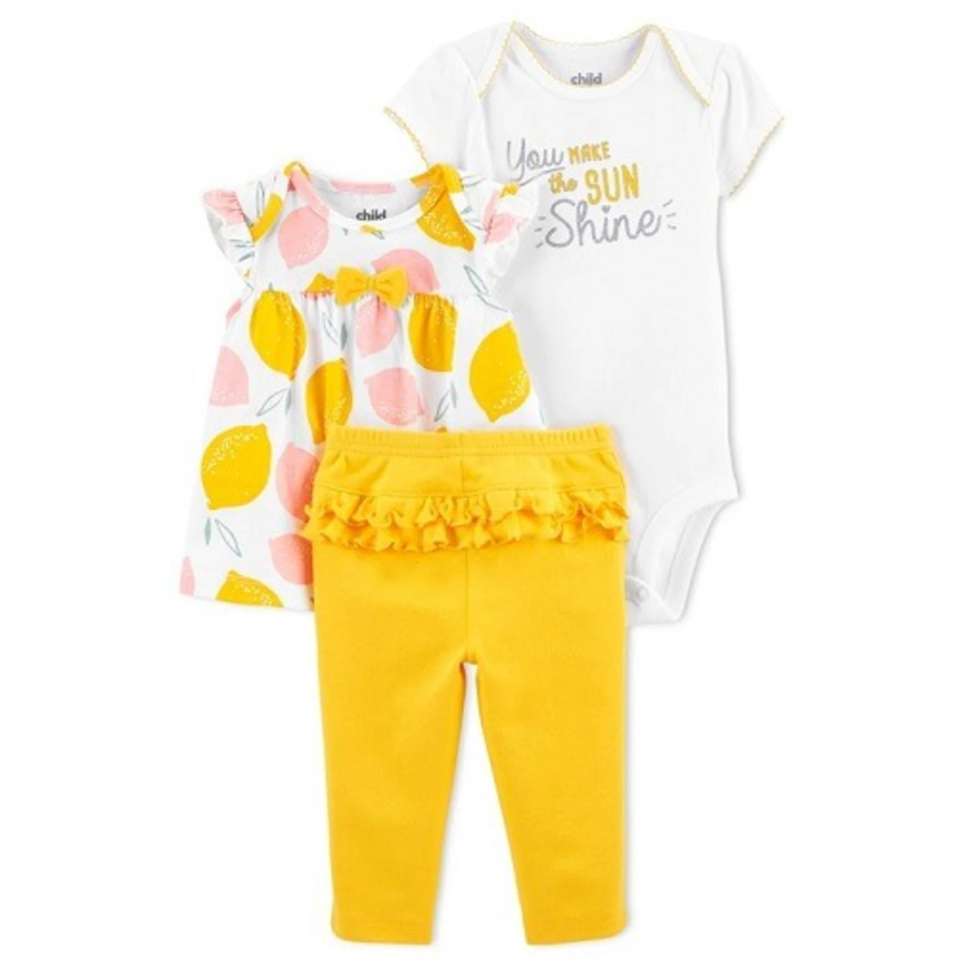 Carter’s Child Of Mine Newborn Baby Girls Blouse, Bodysuit & Pant 3pc – Lemon Burst