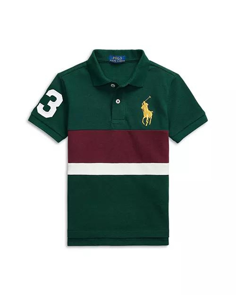 Polo Ralph Lauren Big Pony Cotton Mesh Polo Shirt Green and Burgundy