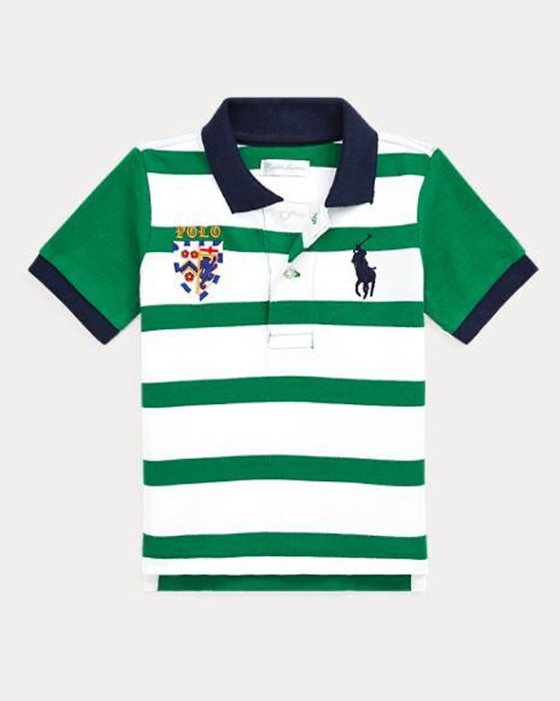 Polo Ralph Lauren Big Pony Crest Cotton Polo Shirt in Green and White Stripes