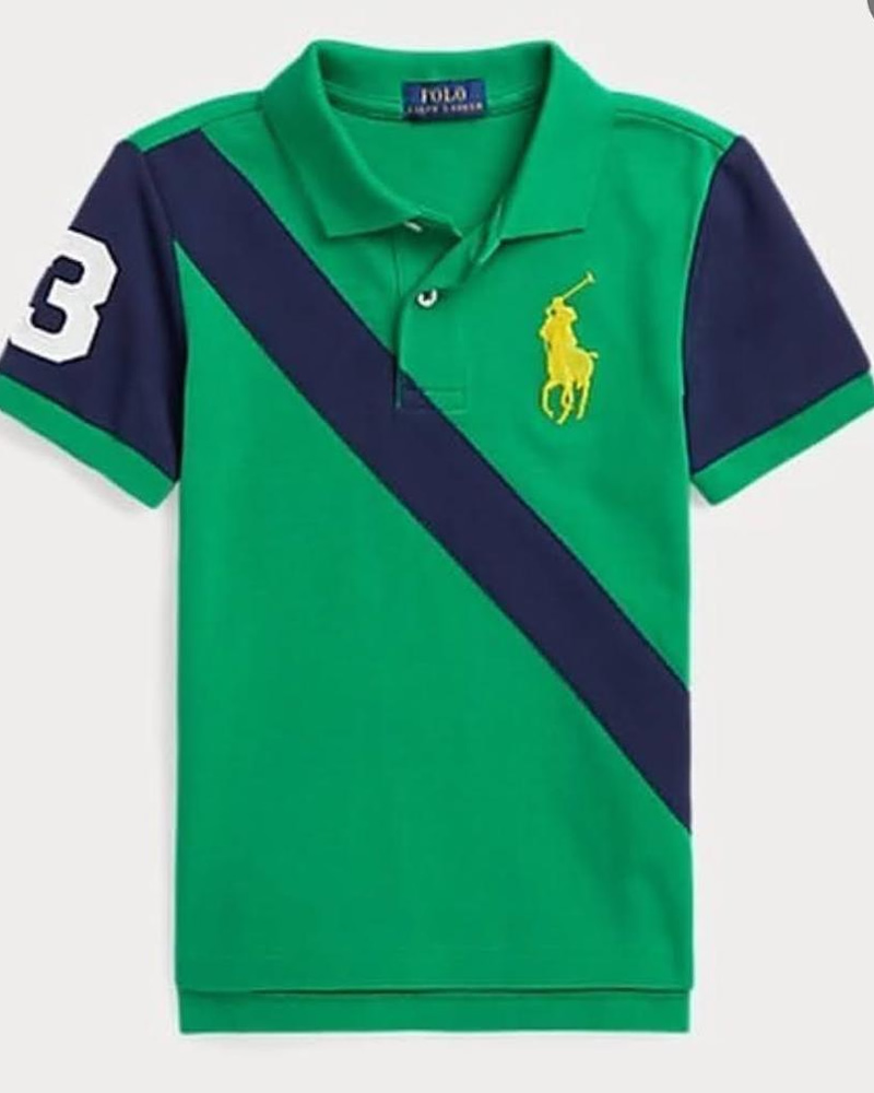 Polo Ralph Lauren Big Pony Polo Shirt in Green with a Navy Diagonal Stripe