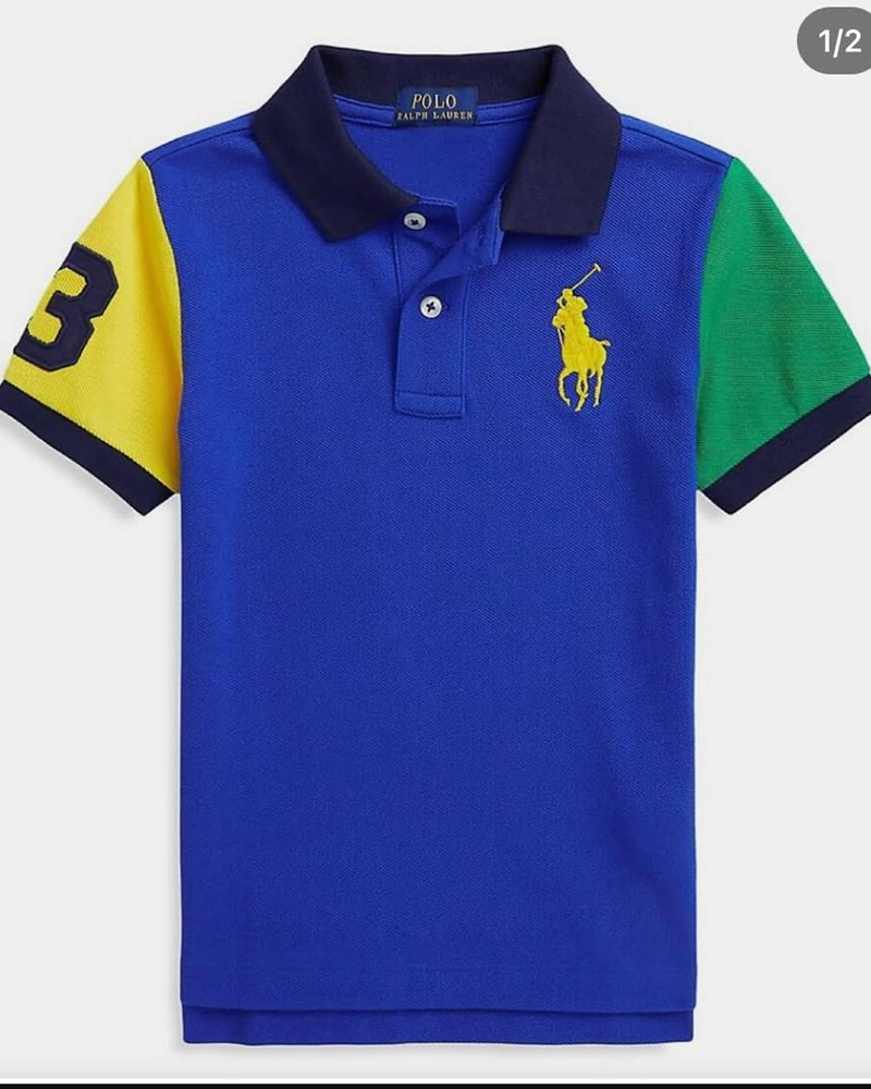 Polo Ralph Lauren Blue Saphire With Green And Yellow Arms Big Pony Polo Shirt