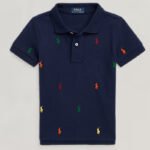 Polo Ralph Lauren Boys’ Polo Pony Cotton Mesh Polo Shirt in Navy Blue with a Multi-Colored Embroidered Pony Motif
