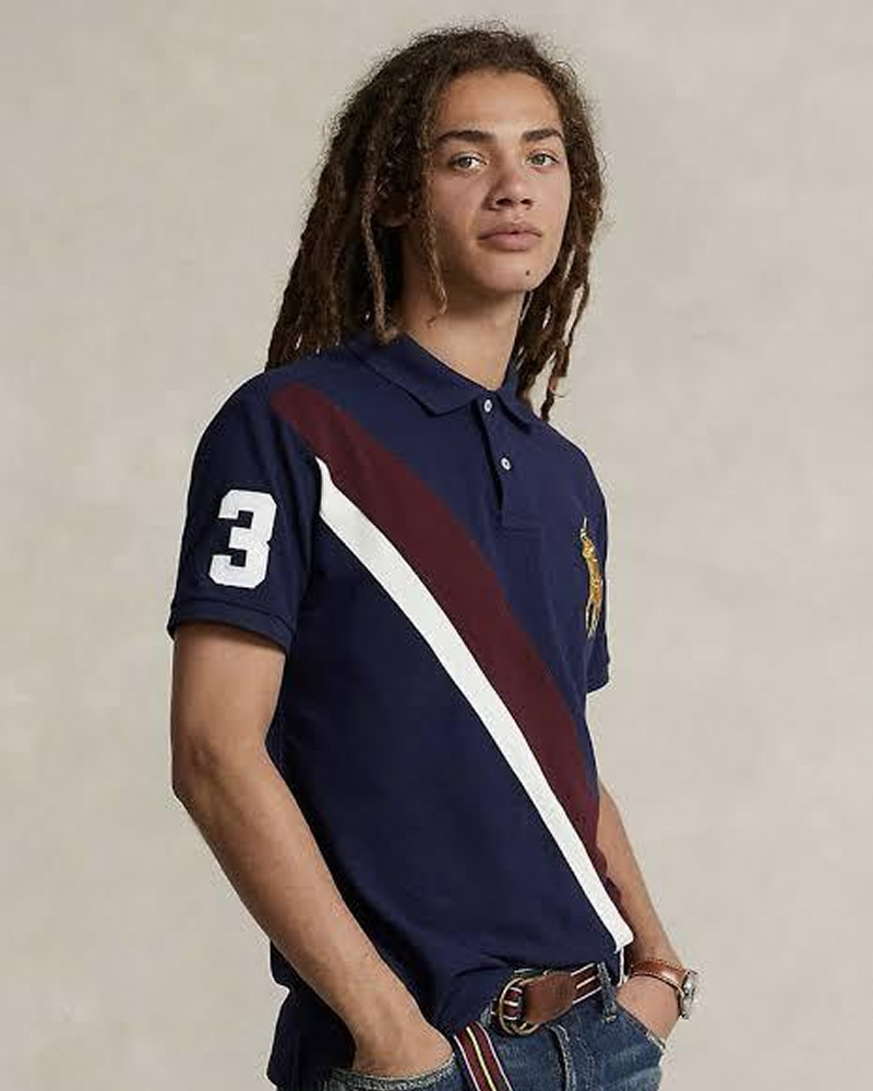 Polo Ralph Lauren Custom Slim Fit Big Pony Mesh Polo Shirt with a Twill “3” Appliqué on the Sleeve