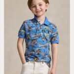 Polo Ralph Lauren Men Polo Bear Paris Blue Mesh Polo Shirt Classic Fit