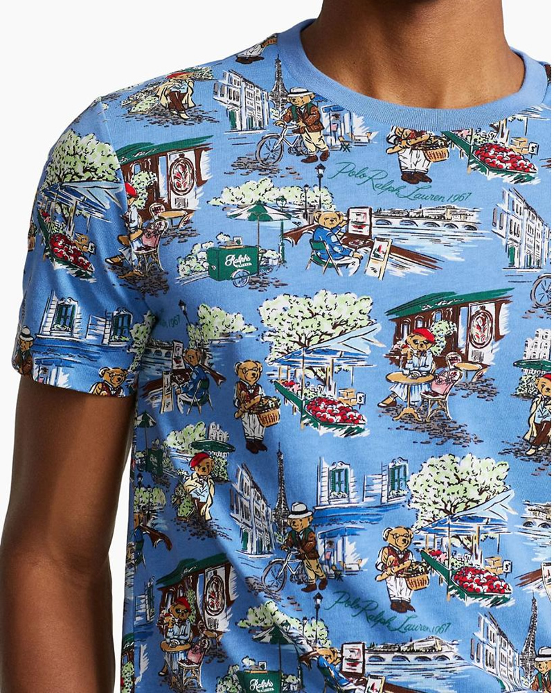 Polo Ralph Lauren Custom Slim Fit Parisian Polo Bear Jersey T-shirt in Blue