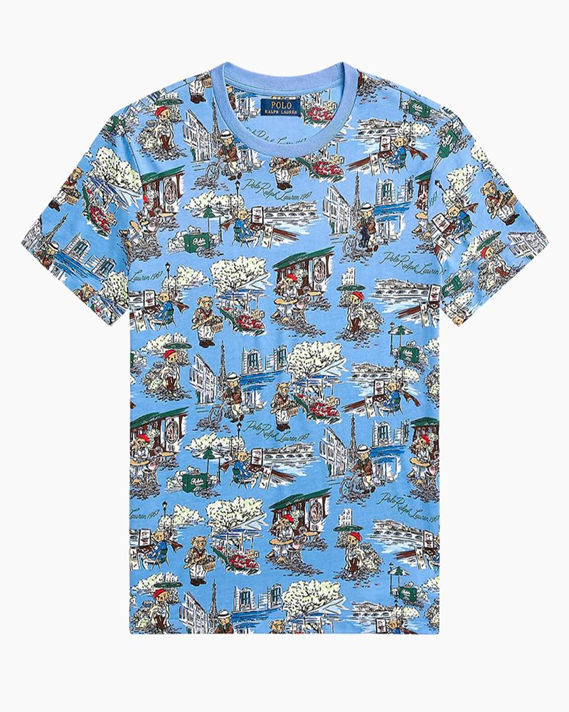 Polo Ralph Lauren Custom Slim Fit Parisian Polo Bear Jersey T-shirt in Blue