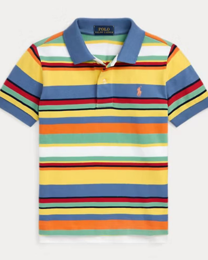 Polo Ralph Lauren Striped Cotton Mesh Polo Shirt Blue and Yellow