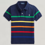Ralph Lauren Striped Cotton Mesh Polo Shirt in Navy Multi-Color