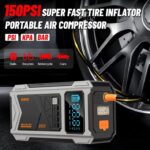 JKUOO 9-in-1 Portable  Jump Starter with Air Compressor, Digital Tire Inflator with 150PSI, 4 Powerful Inflation Modes