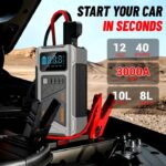JKUOO 9-in-1 Portable  Jump Starter with Air Compressor, Digital Tire Inflator with 150PSI, 4 Powerful Inflation Modes