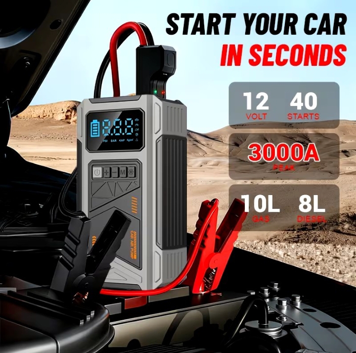 JKUOO 9-in-1 Portable  Jump Starter with Air Compressor, Digital Tire Inflator with 150PSI, 4 Powerful Inflation Modes