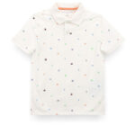 Tommy Hilfiger Kids Boys Monogram Print Critter Polo Shirt in White with Multicolored Embroidered Flags
