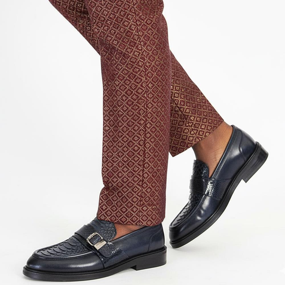 Breno Italian SN Skin Leather Buckle Loafers In Dark Navy