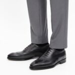 Gray Black Hand Painted Italian Leather Brogue Oxford Shoe