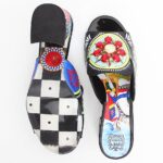 Amalia Black Studded Graphics Print Italian Leather Mid Heel Mule