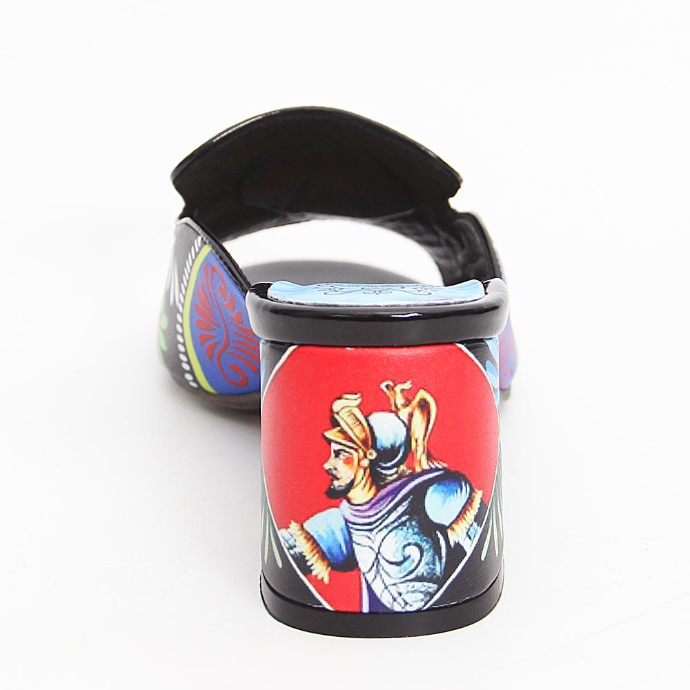 Amalia Black Studded Graphics Print Italian Leather Mid Heel Mule