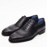 Gray Black Hand Painted Italian Leather Brogue Oxford Shoe