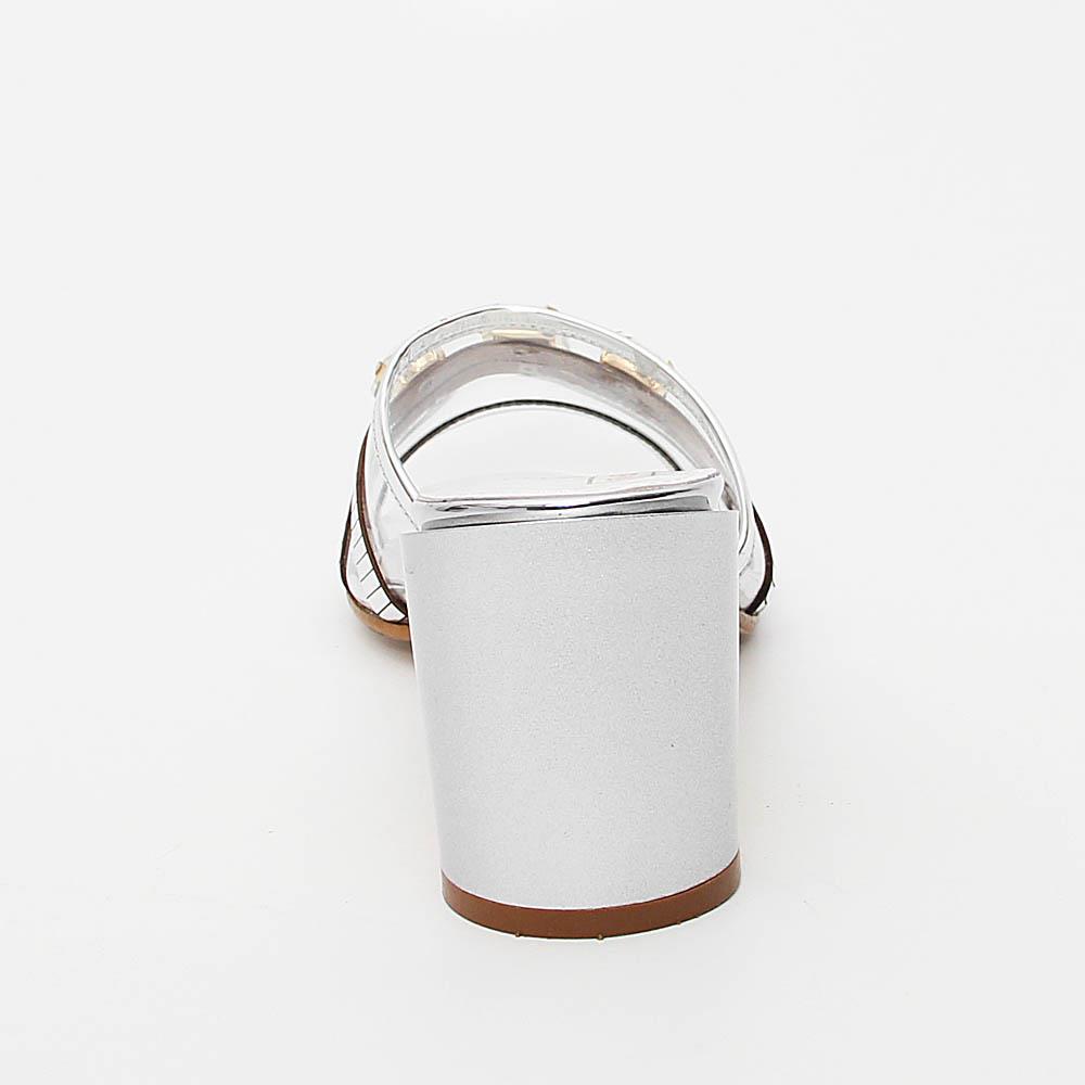 Catalina Silver Italian Leather High Heel Mule