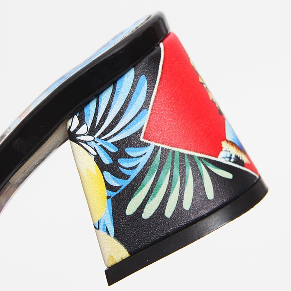 Amalia Black Studded Graphics Print Italian Leather Mid Heel Mule