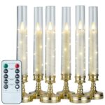 6 PCS Flameless Candles with Remote Timer, Flickering LED Candles Romantic Ambiance with Embedded Star String, Gold Battery Perated Candles Decoration for Wedding Home Table Window Christmas