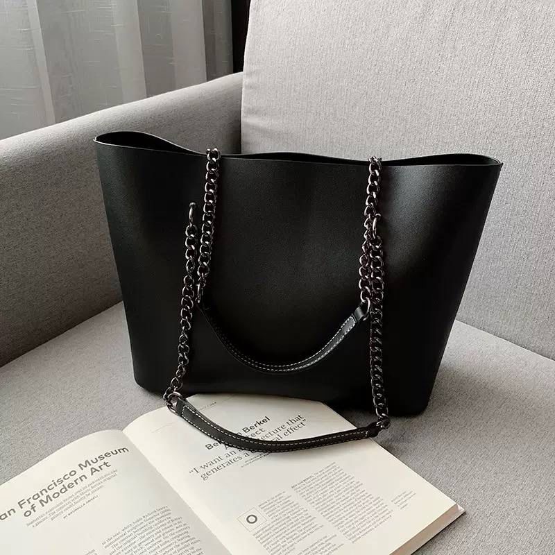 Chain Leather Tote Bag