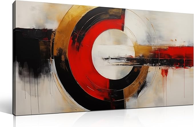 AUUZAIUA Abstract Canvas Wall Art for Living Room Black and Red Geometry Pictures Wall Decor for Bedroom Office Kitchen Canvas Prints 20×40 Inch